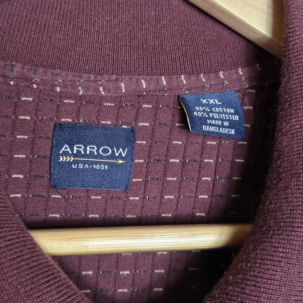 Arrow Burgundy Dashed Pattern Short Sleeve Polo Casual Golf Shirt Mens 2XL - Picture 4 of 5